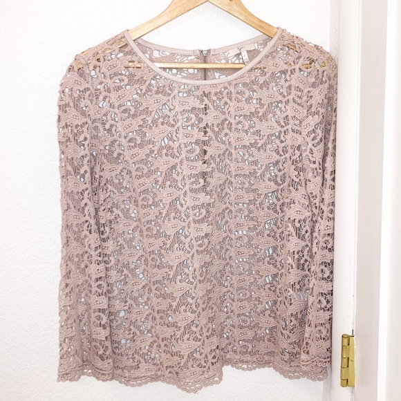 JOIE Antonia Lace & Leather Cotton Blouse Ecru SZ: Large - Picture 2 of 11